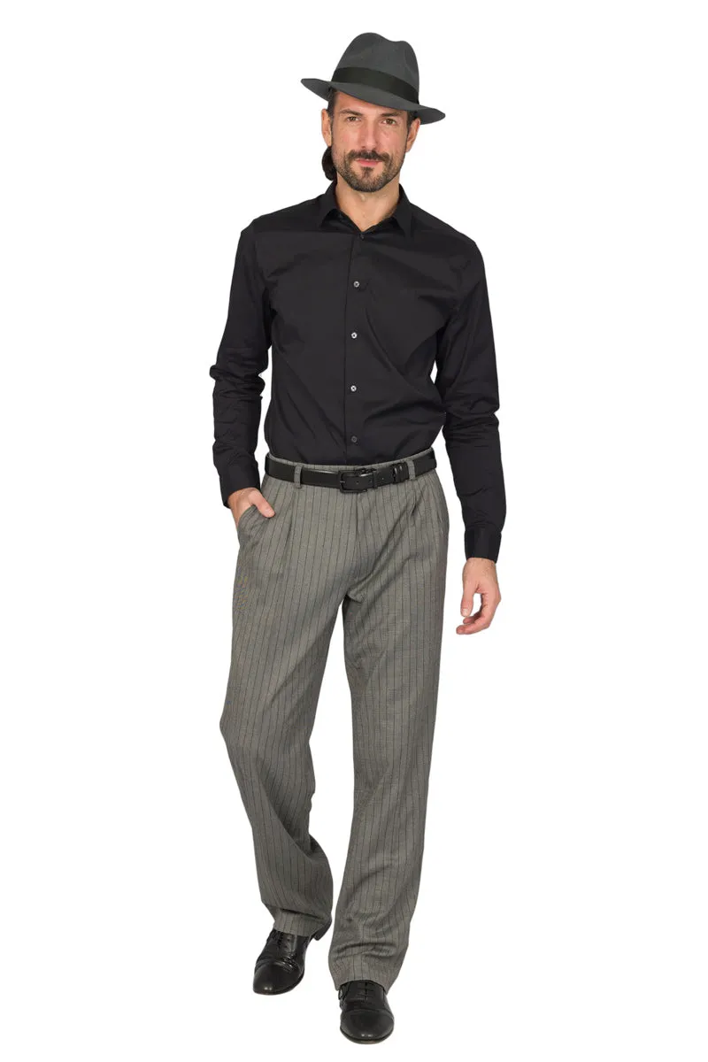 Grey Striped Tango Pants With Two Pleats