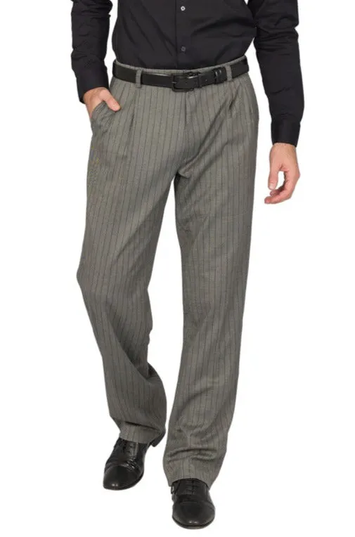 Grey Striped Tango Pants With Two Pleats