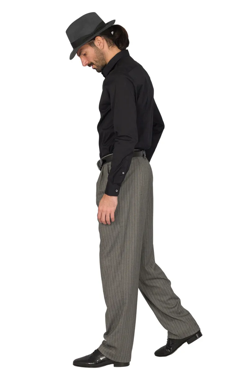 Grey Striped Tango Pants With Two Pleats