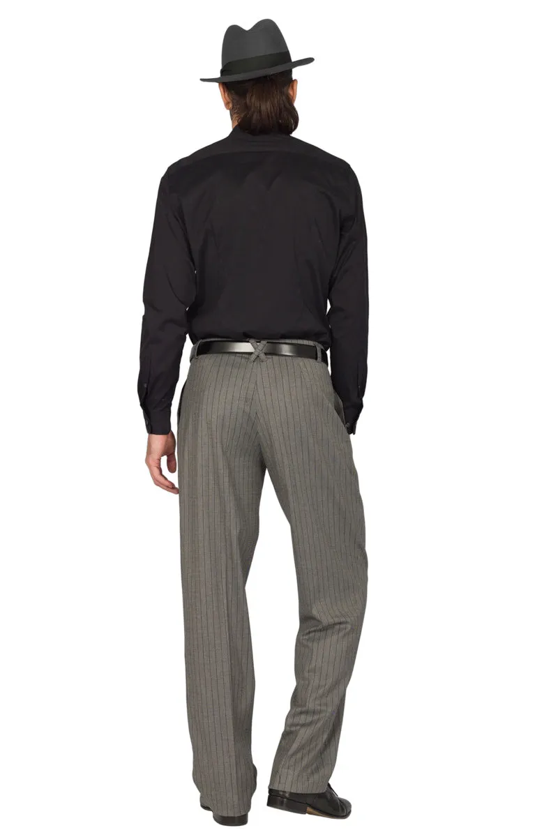 Grey Striped Tango Pants With Two Pleats