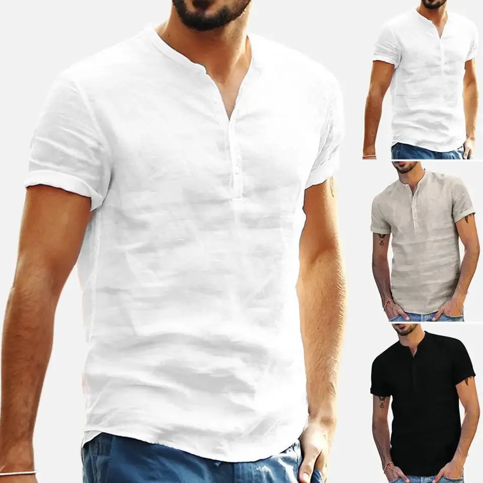 New Pure linen brand shirt men summer white shirts for men short sleeve stand collar shirt mens casual fashion shirts male tops S1277501