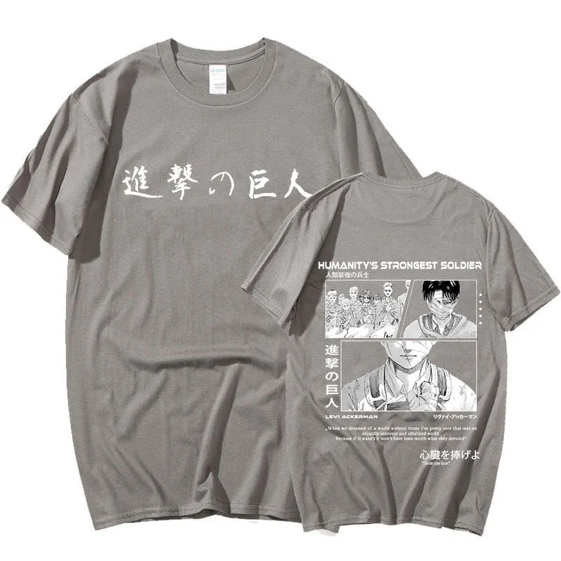 Levi Ackerman Japanese Anime Attack on Titan Short Sleeve T Shirt Oversized Harajuku Streetwear