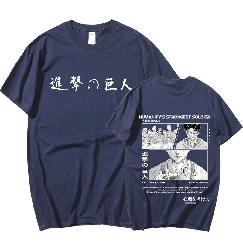 Levi Ackerman Japanese Anime Attack on Titan Short Sleeve T Shirt Oversized Harajuku Streetwear