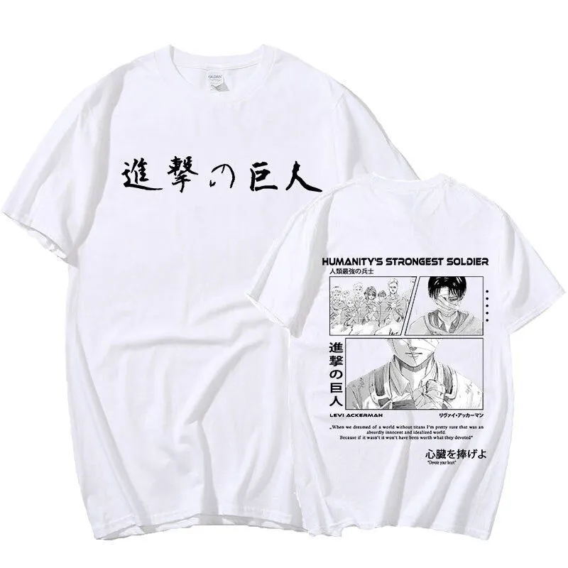 Levi Ackerman Japanese Anime Attack on Titan Short Sleeve T Shirt Oversized Harajuku Streetwear