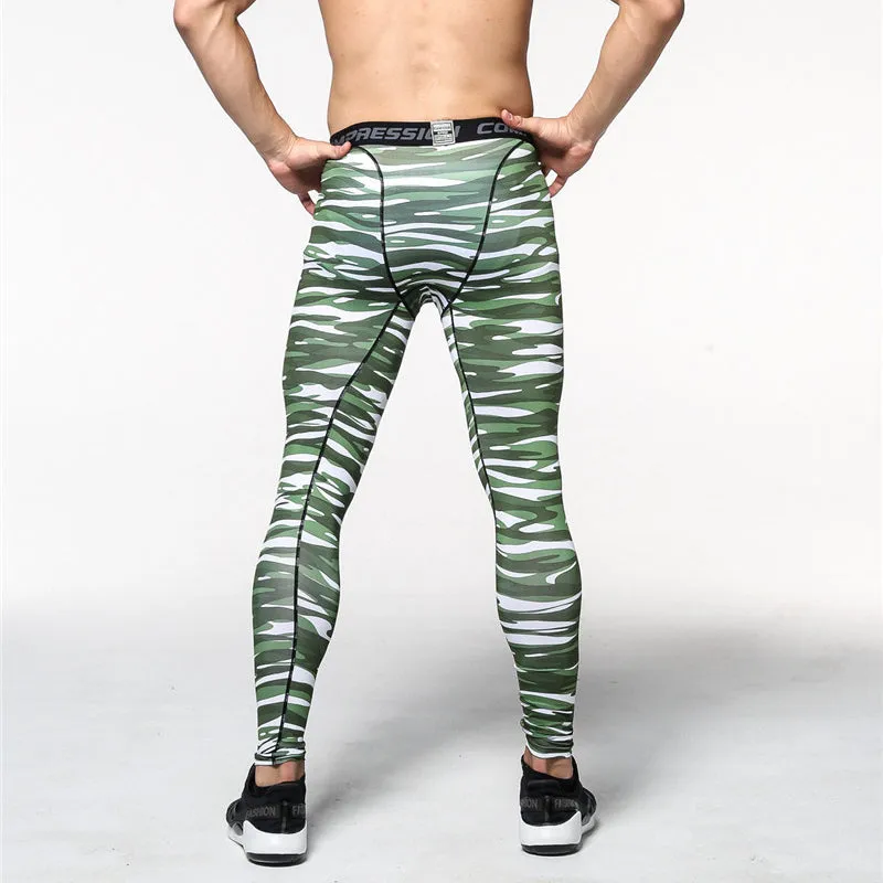 Fitness Men Sport Pants Camouflage Printed Pro Compression Tights