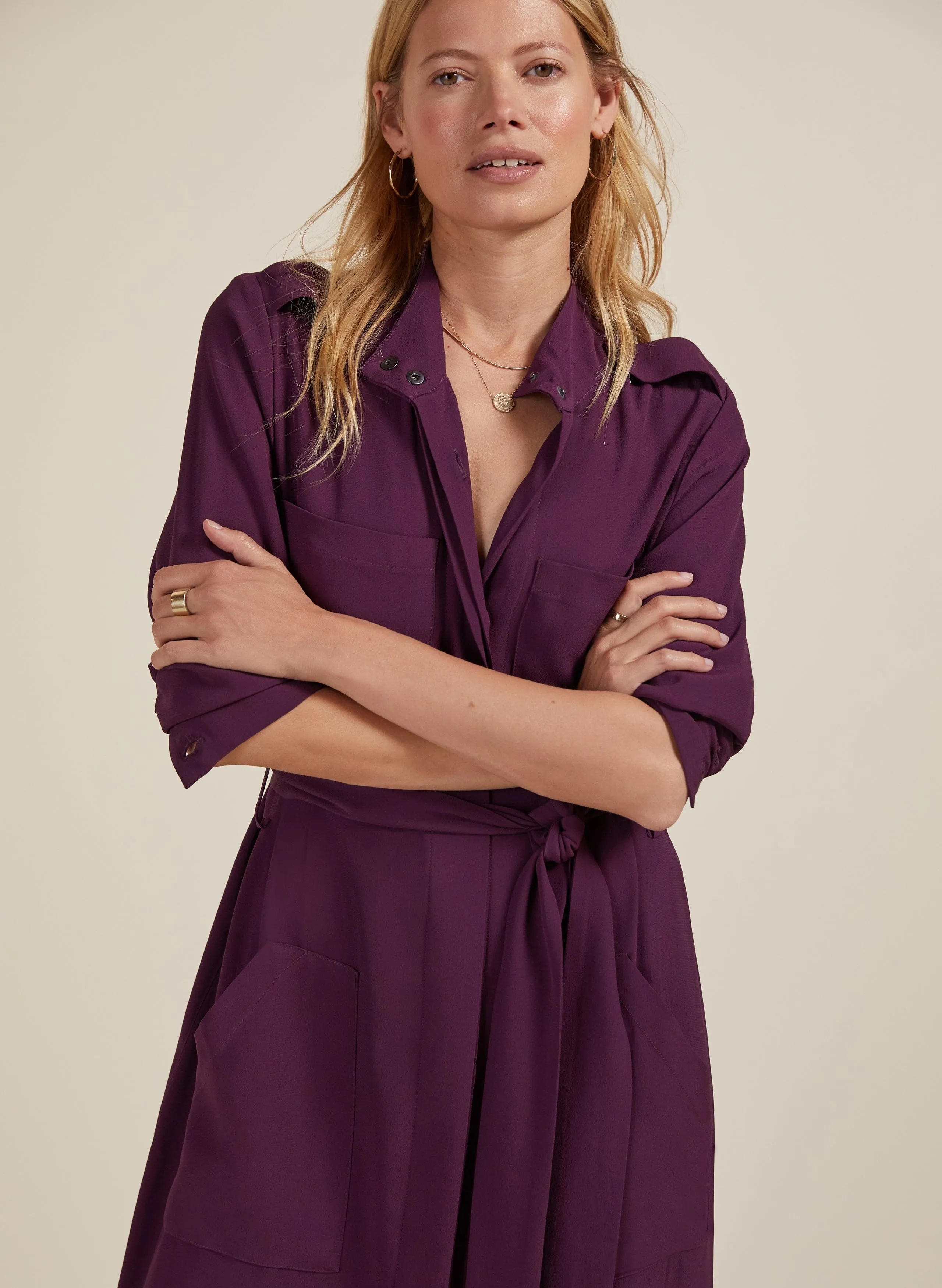 Sienna Ecojilin Viscose Utility Shirt Dress | Dark Cherry