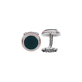 Silver Green Agate Stone White Zircon Inlaid Cufflink