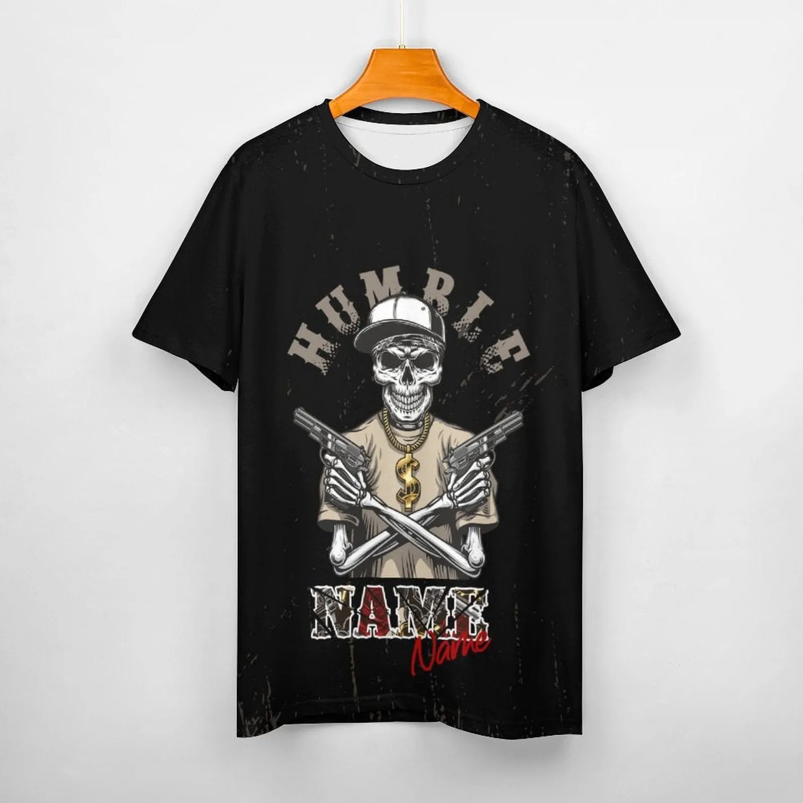 Slim Fit Cotton T-Shirt-Custom Name Skeleton Pure Cotton Slim Fit T-Shirt Personalized Men's All Over Print Short Sleeve T-Shirt