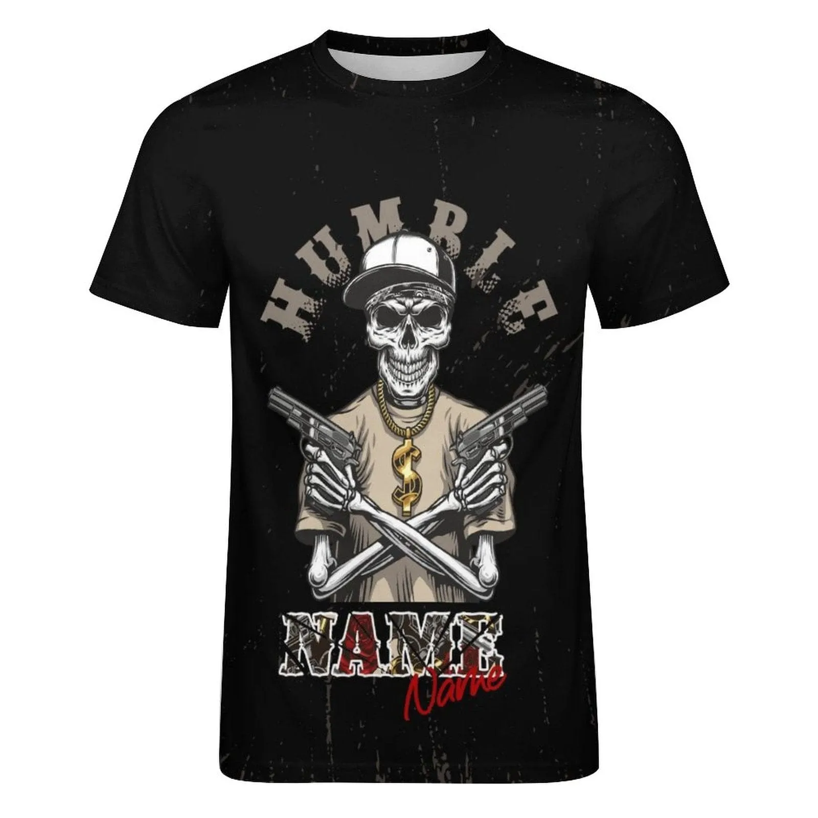 Slim Fit Cotton T-Shirt-Custom Name Skeleton Pure Cotton Slim Fit T-Shirt Personalized Men's All Over Print Short Sleeve T-Shirt