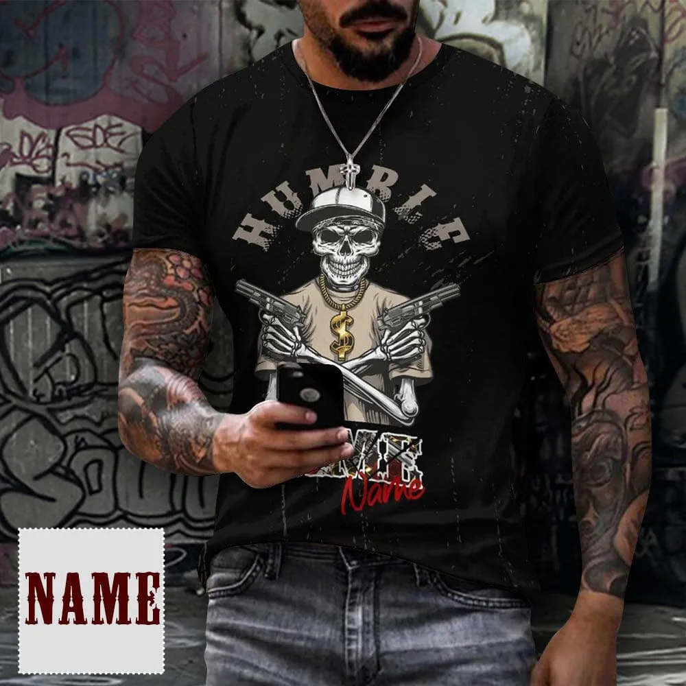 Slim Fit Cotton T-Shirt-Custom Name Skeleton Pure Cotton Slim Fit T-Shirt Personalized Men's All Over Print Short Sleeve T-Shirt