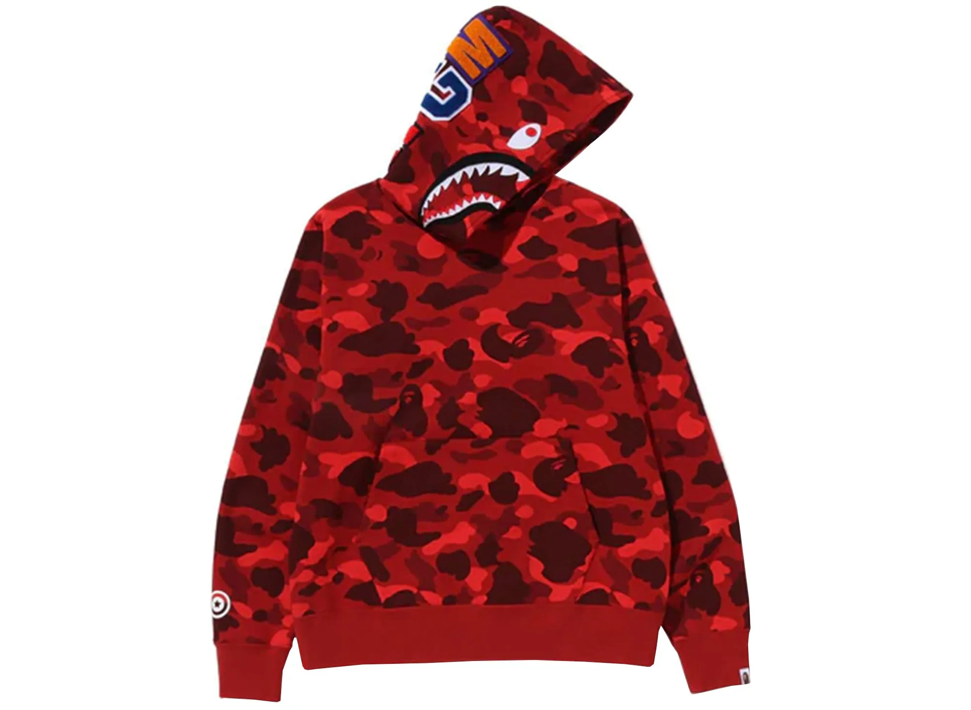 A Bathing Ape Color Camo Shark Pullover Hoodie in Red xld