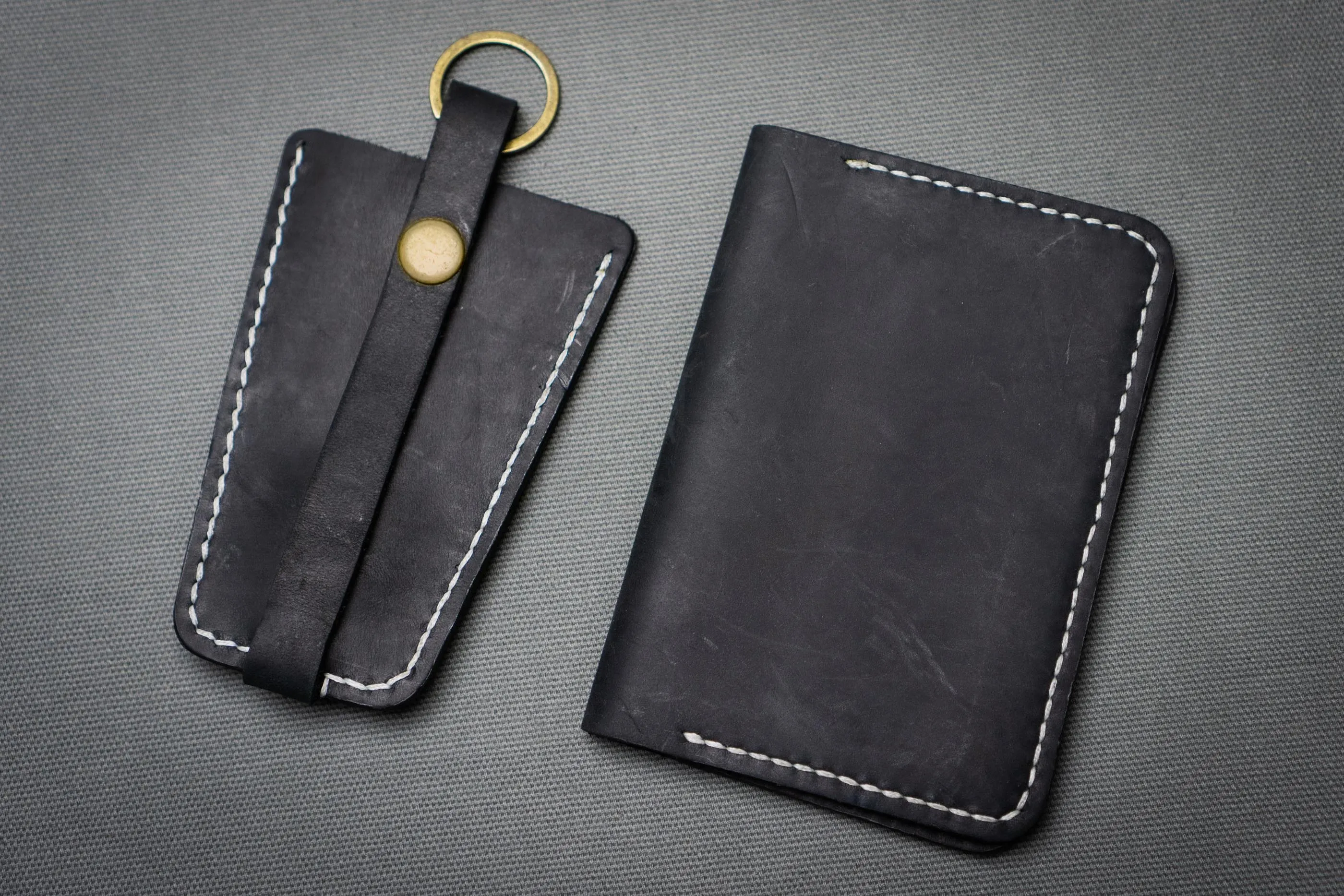 Gift Set | Black Leather Wallet & Keychain Holder Case, Personalized