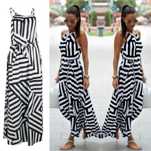 Summer Maxi Long Dress Boho Striped