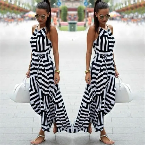 Summer Maxi Long Dress Boho Striped