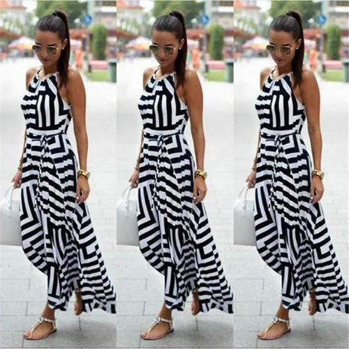 Summer Maxi Long Dress Boho Striped