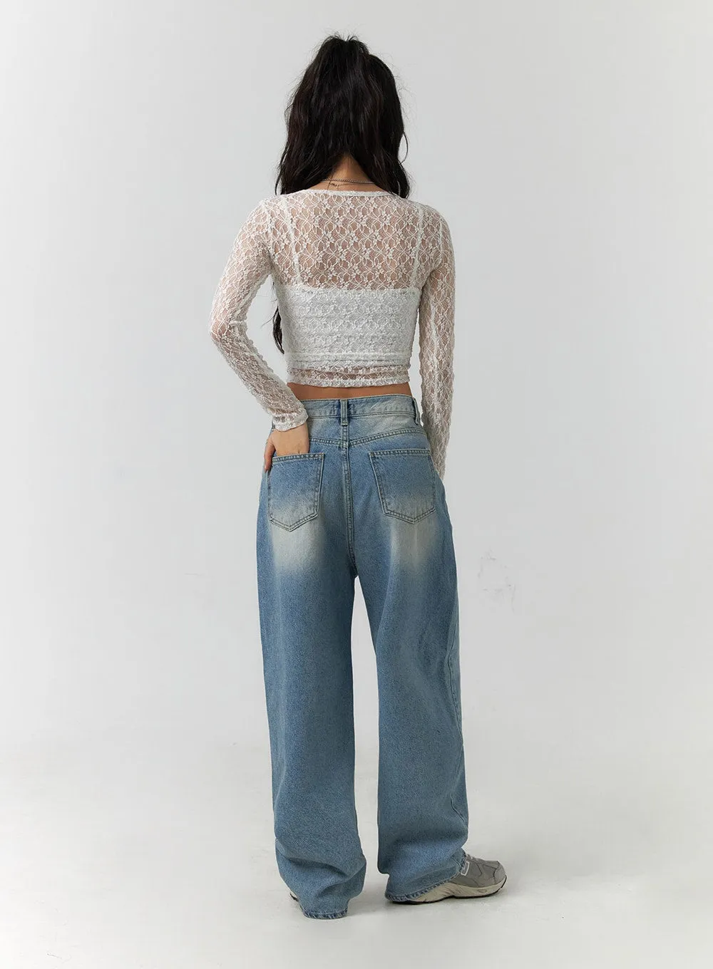 Floral Lace Button Crop Top CF405