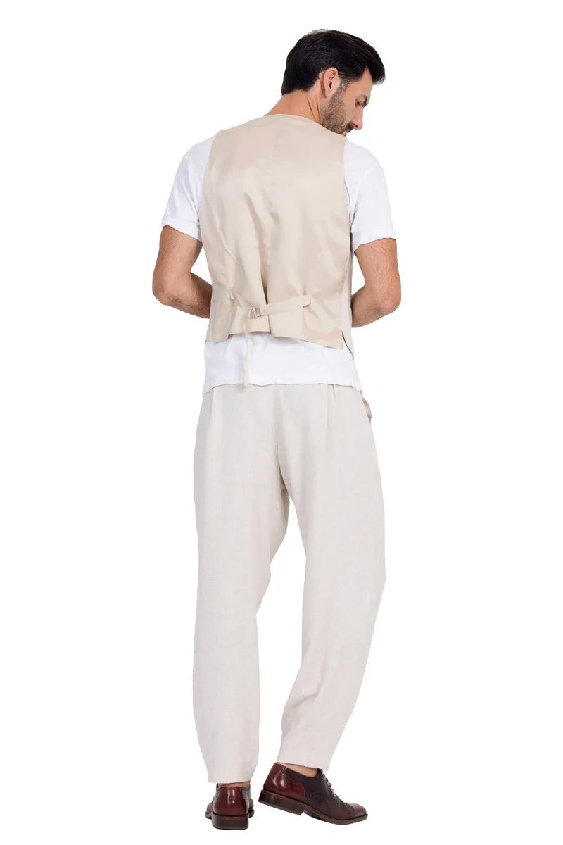 Sand Beige Baggy Tango Pants With Front And Back Pleat