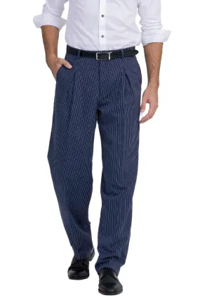 Striped Blue Pants With Front And Back Pleat