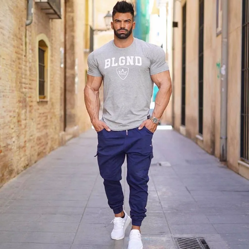 Summer New mens Brand cotton t shirt Fitness bodybuilding clothing