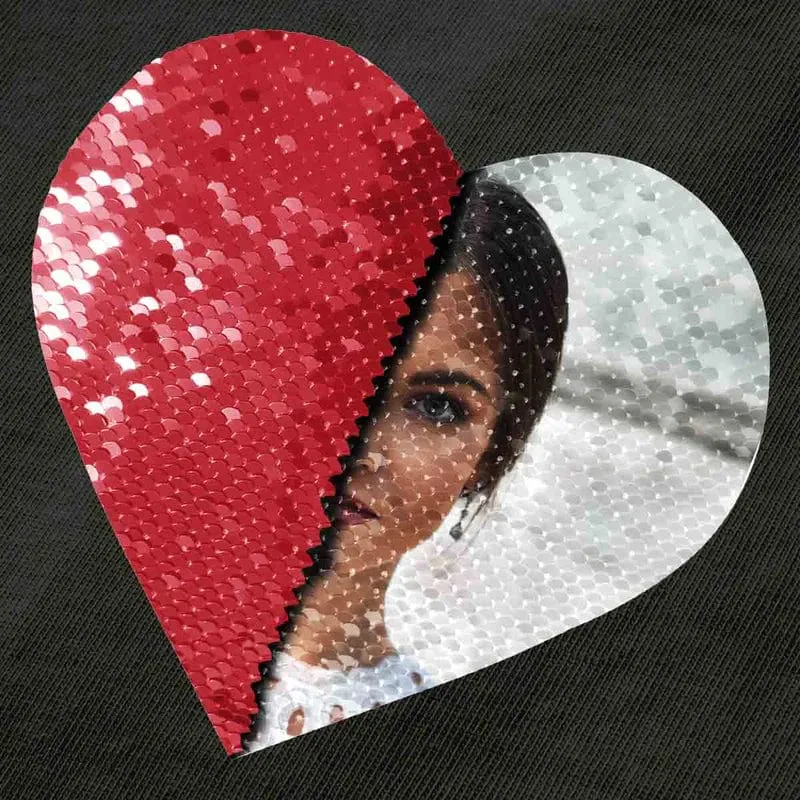 [Thickened Fabric] Custom Photo Heart Flip Sequin Hoodie Pure Cotton Unisex For Men Women