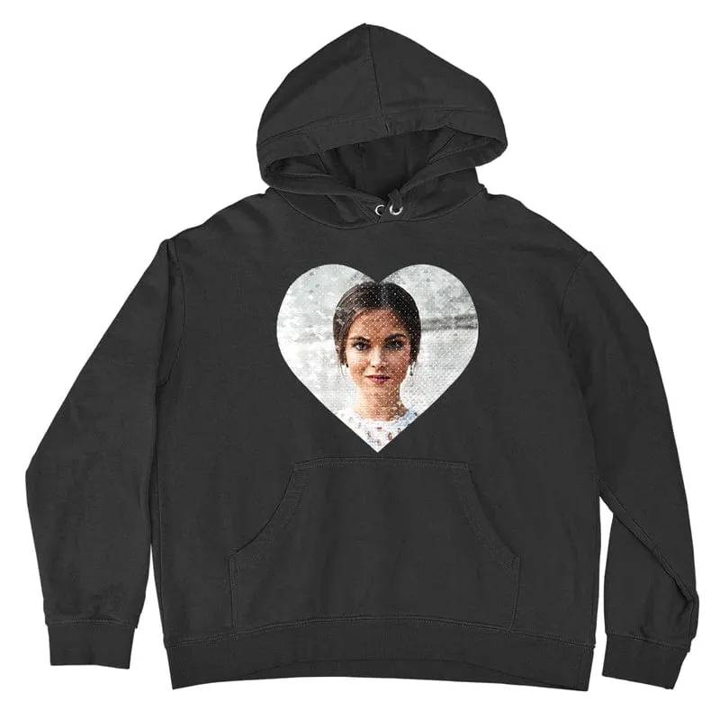 [Thickened Fabric] Custom Photo Heart Flip Sequin Hoodie Pure Cotton Unisex For Men Women