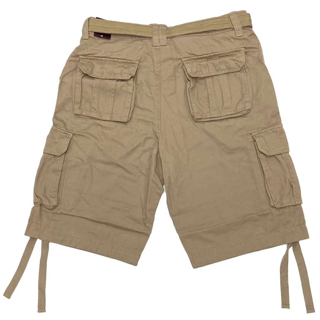 Khaki Military Cargo Shorts with Pockets