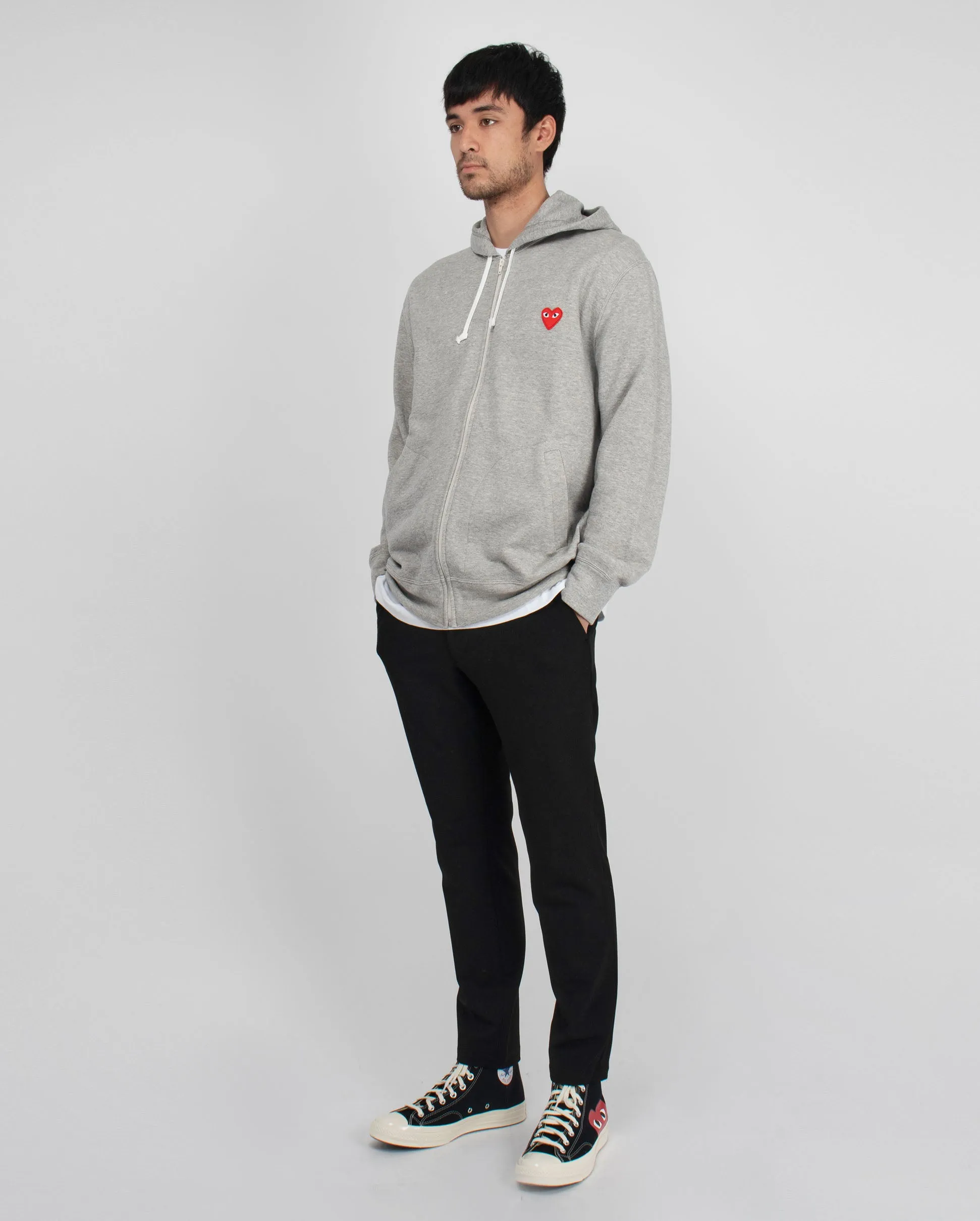 T168 RED HEART ZIP UP HOODIE /GREY