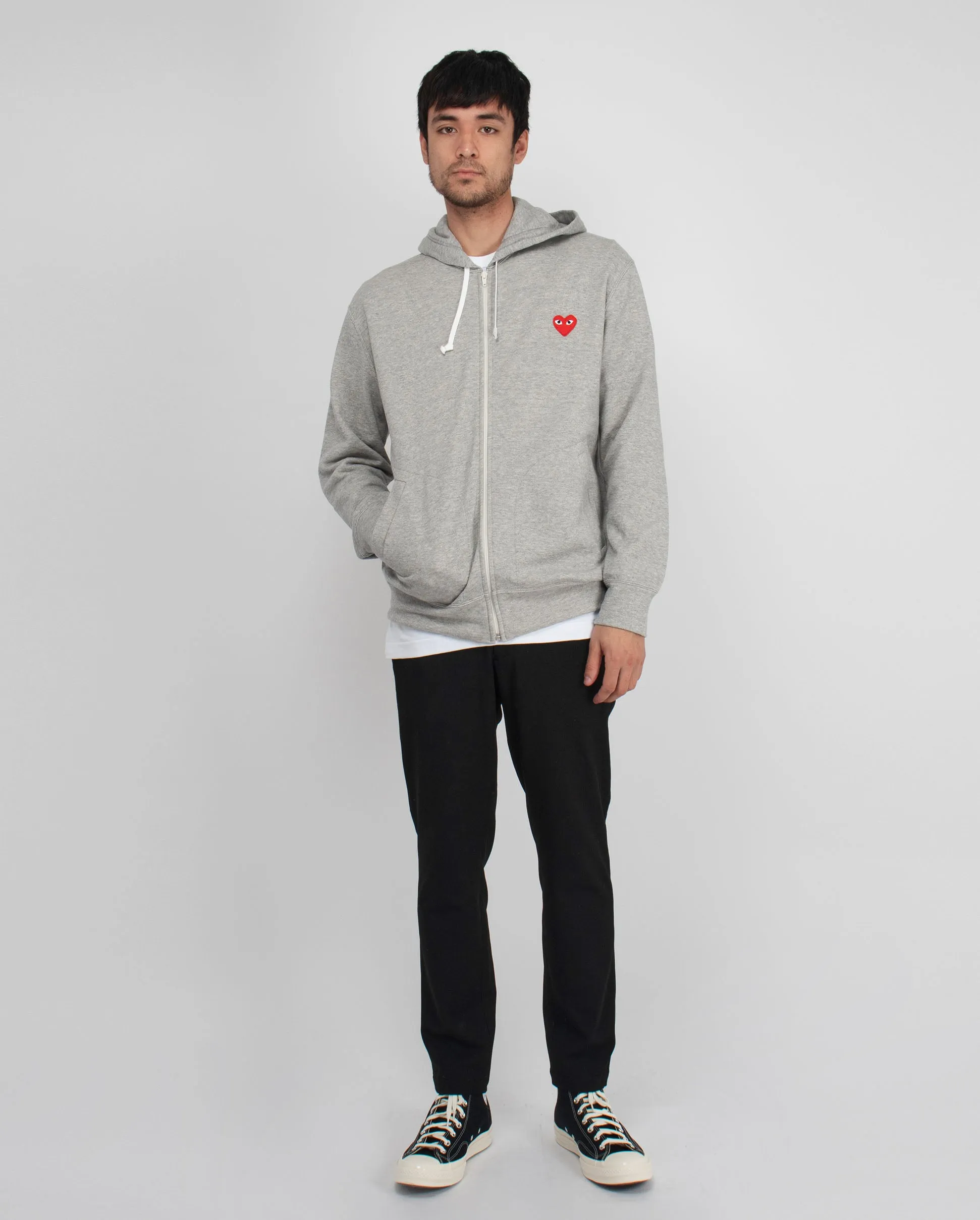 T168 RED HEART ZIP UP HOODIE /GREY