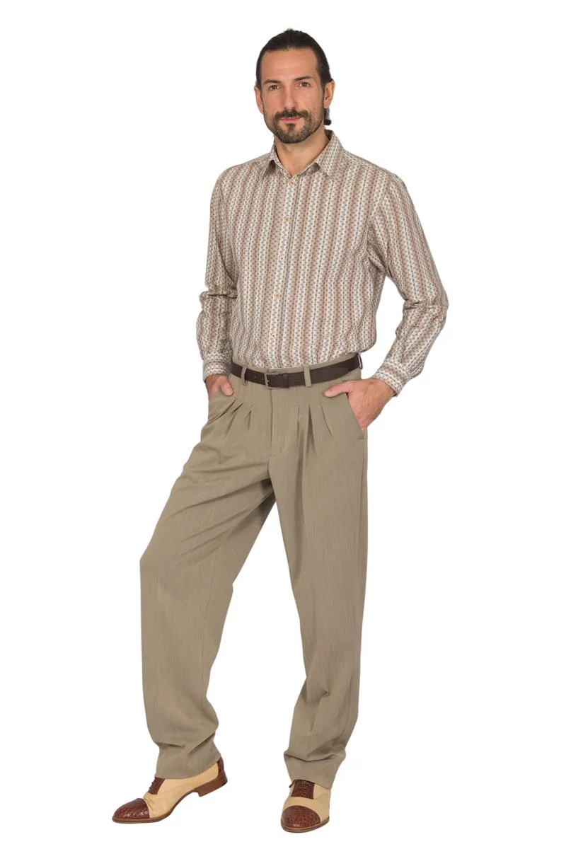 Beige Men's Tango Pants With Three Pleats