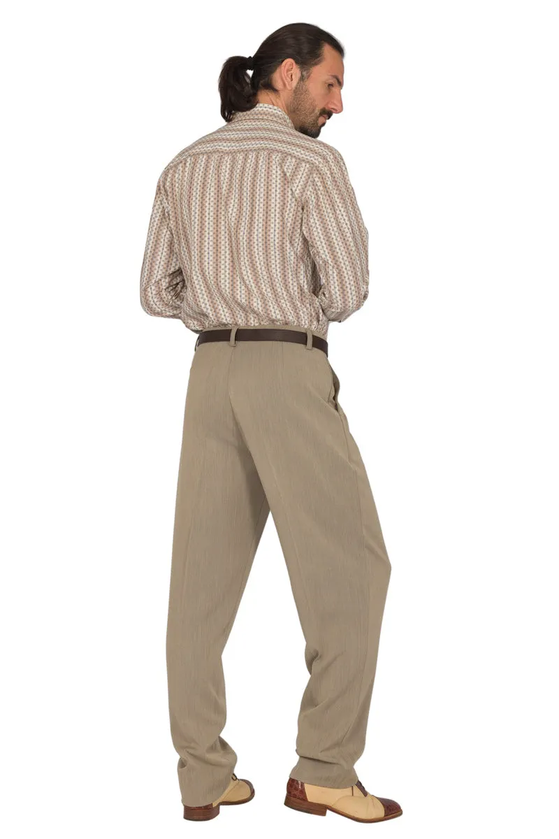 Beige Men's Tango Pants With Three Pleats