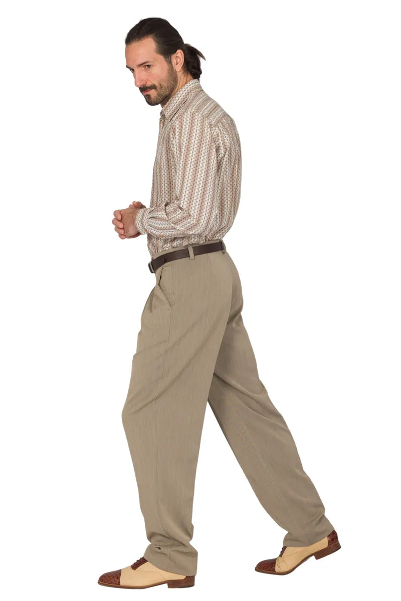 Beige Men's Tango Pants With Three Pleats