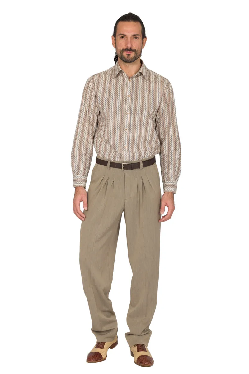 Beige Men's Tango Pants With Three Pleats