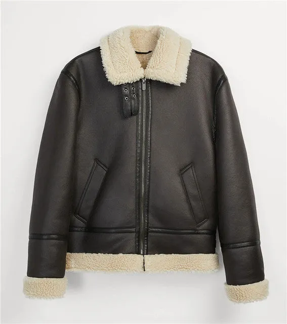 Autumn/winter 2023 men will be thickened and warm Imitation lamb Biker's Coat jacket