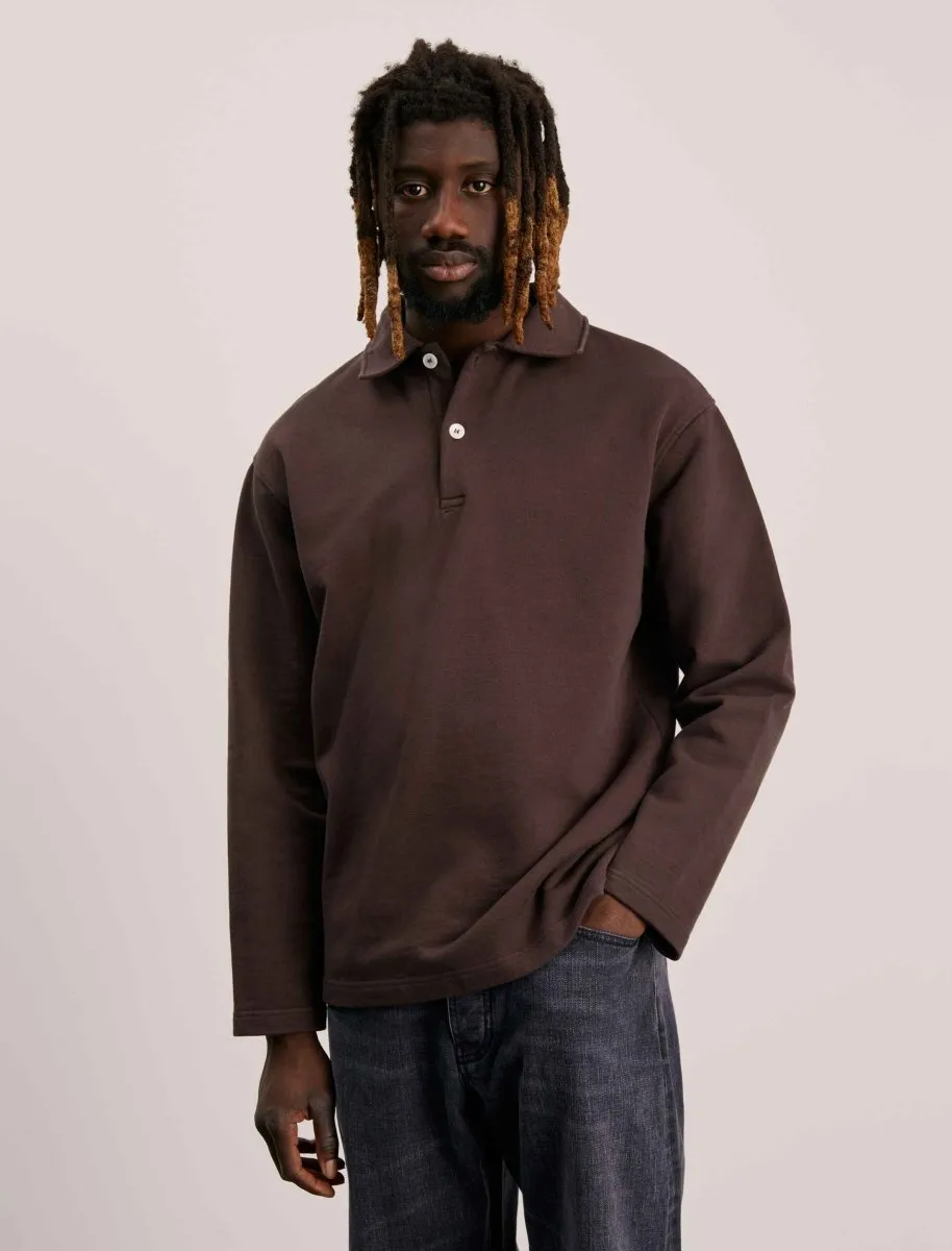 ANOTHER ASPECT Cotton L/S Jersey Polo Antique Brown