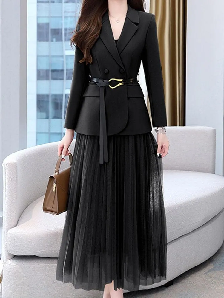 Belted Outfit Skirt Suit Set