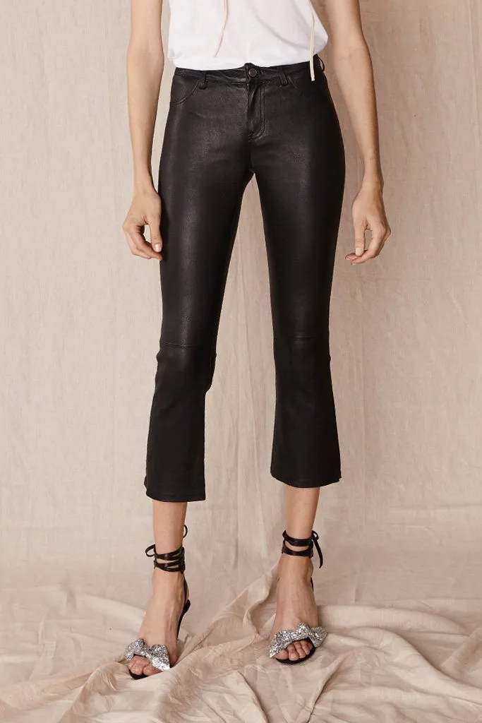 Midtown Kick Flare Pant Black Stretch Leather