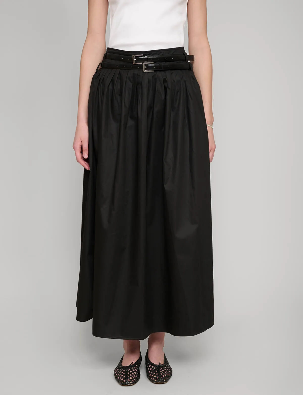 Thea Black Double Belted Maxi Skirt-PREORDER