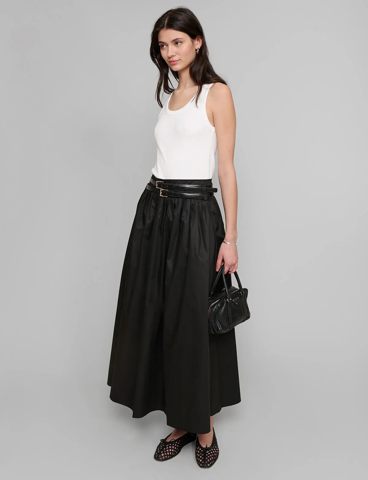 Thea Black Double Belted Maxi Skirt-PREORDER