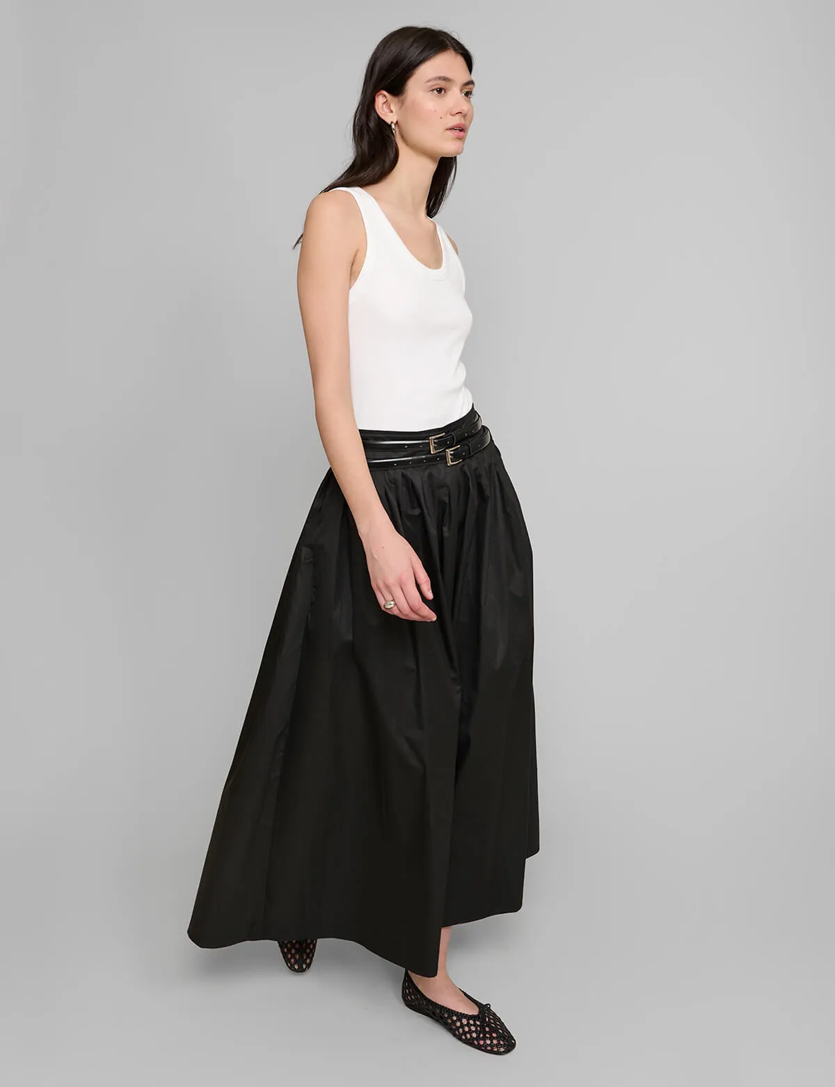 Thea Black Double Belted Maxi Skirt-PREORDER