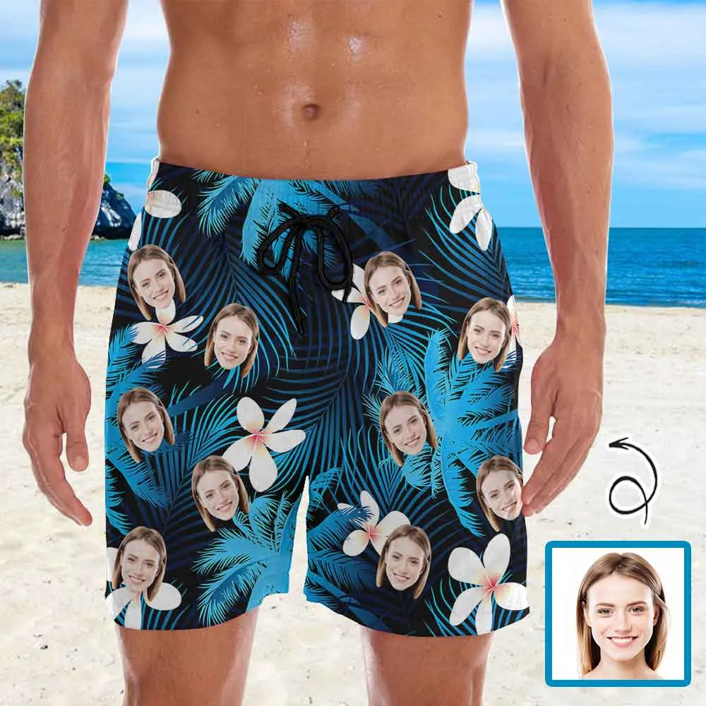 Personalized Swim Trunks Custom Face Deep Blue Men's Quick Dry Swim Shorts Beach Swimsuit