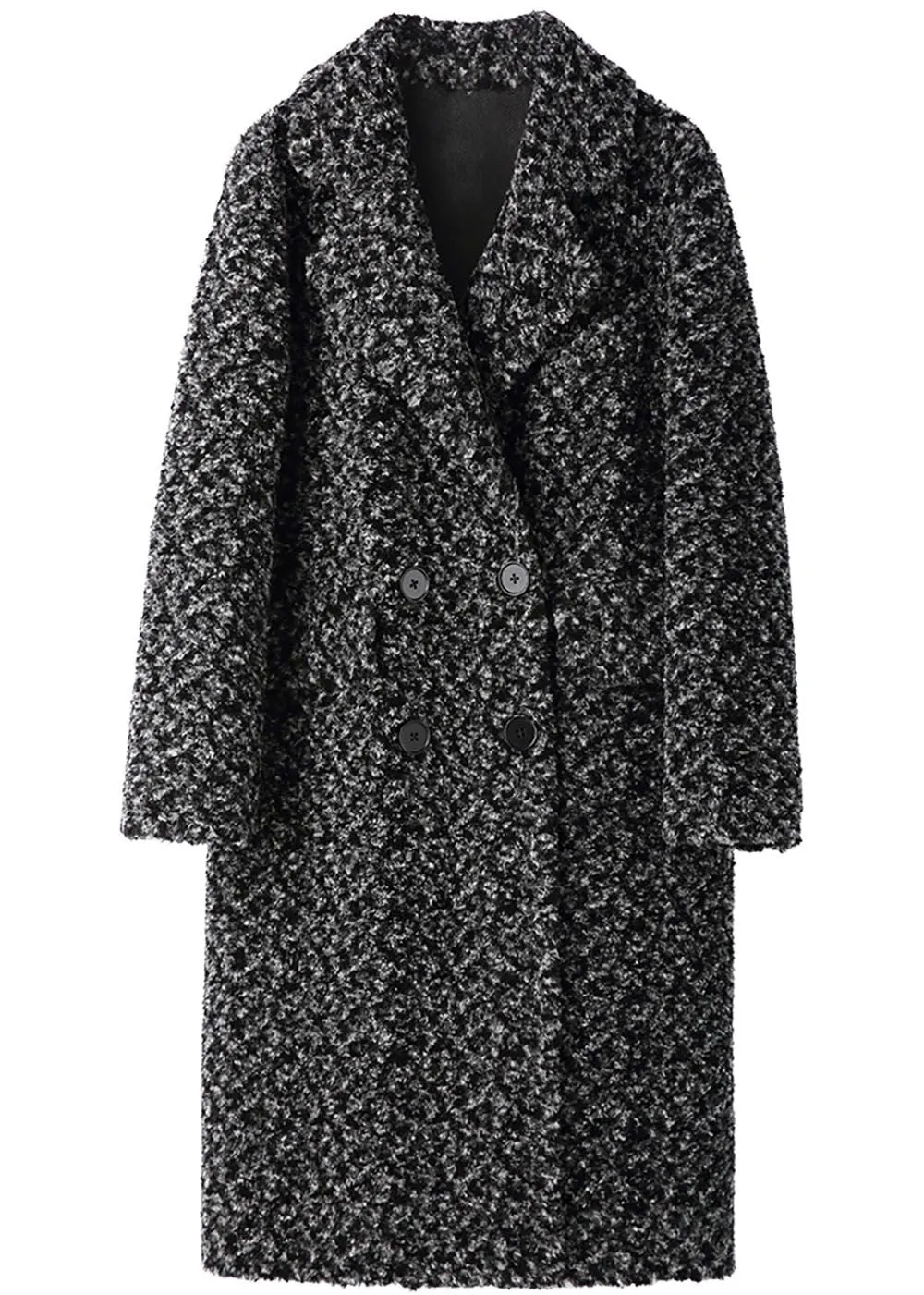 Melanie Jacquard Double Breasted Wool Fleece Long Coat