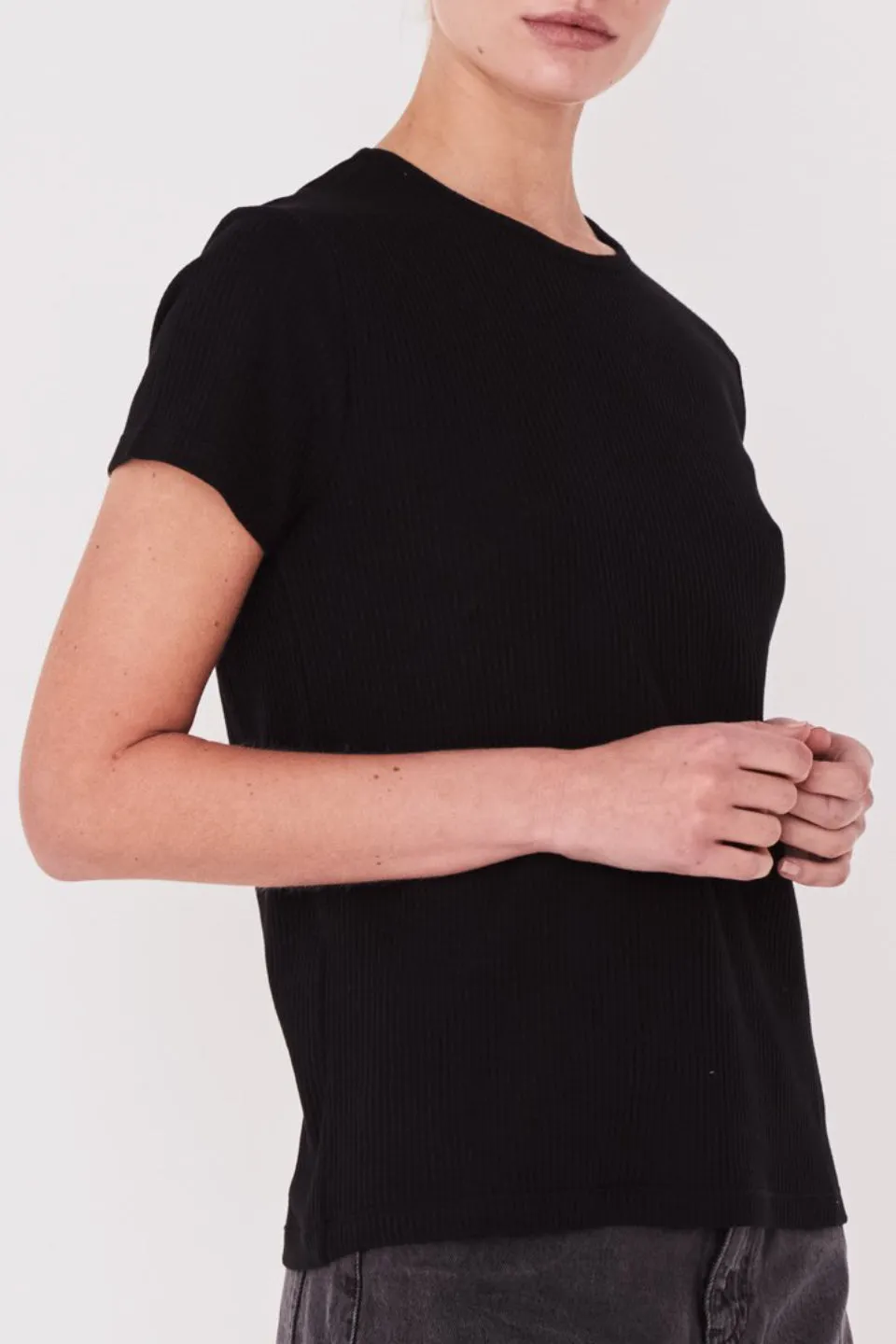 Ida SS Black Rib Slim Fit Tee