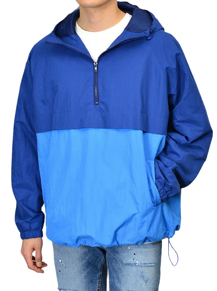 Blue Color Block Hooded Windreaker Jackets For Mens Hiphop Streetwear