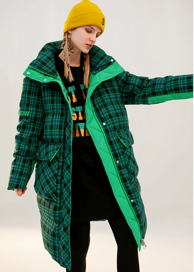 Estelle Green Plaid Thickened Duck Down Puffer Coat