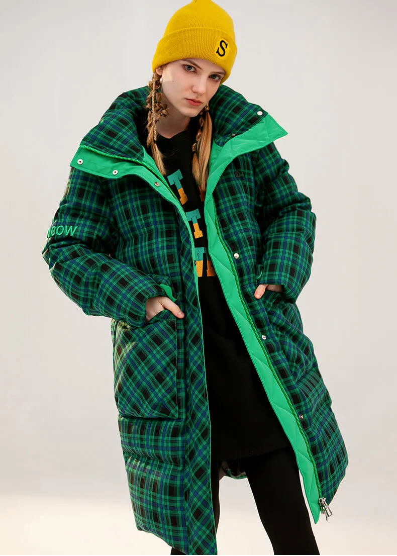 Estelle Green Plaid Thickened Duck Down Puffer Coat