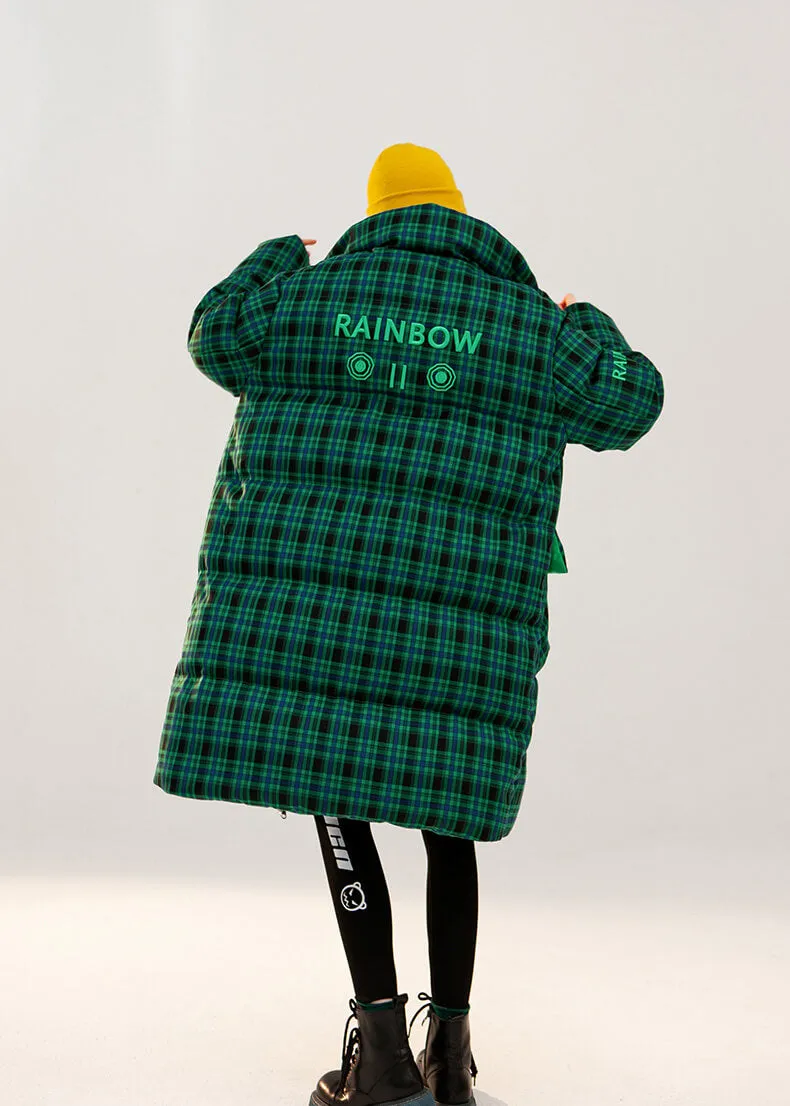 Estelle Green Plaid Thickened Duck Down Puffer Coat