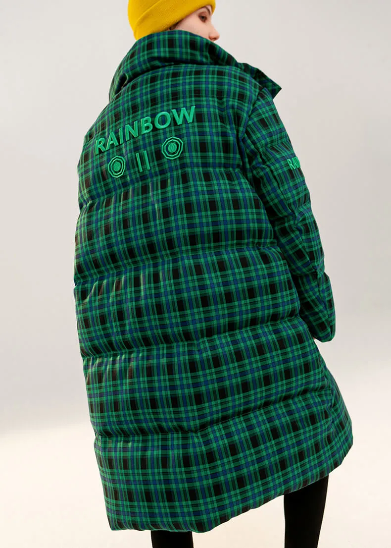 Estelle Green Plaid Thickened Duck Down Puffer Coat