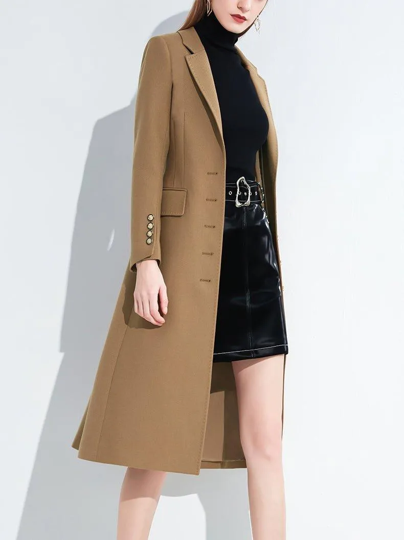 Women Brown Single Breasted Long Trench Coat