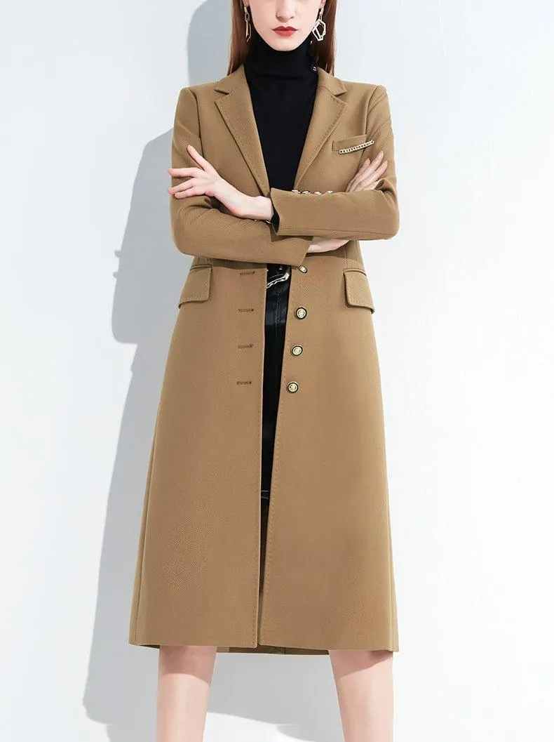 Women Brown Single Breasted Long Trench Coat