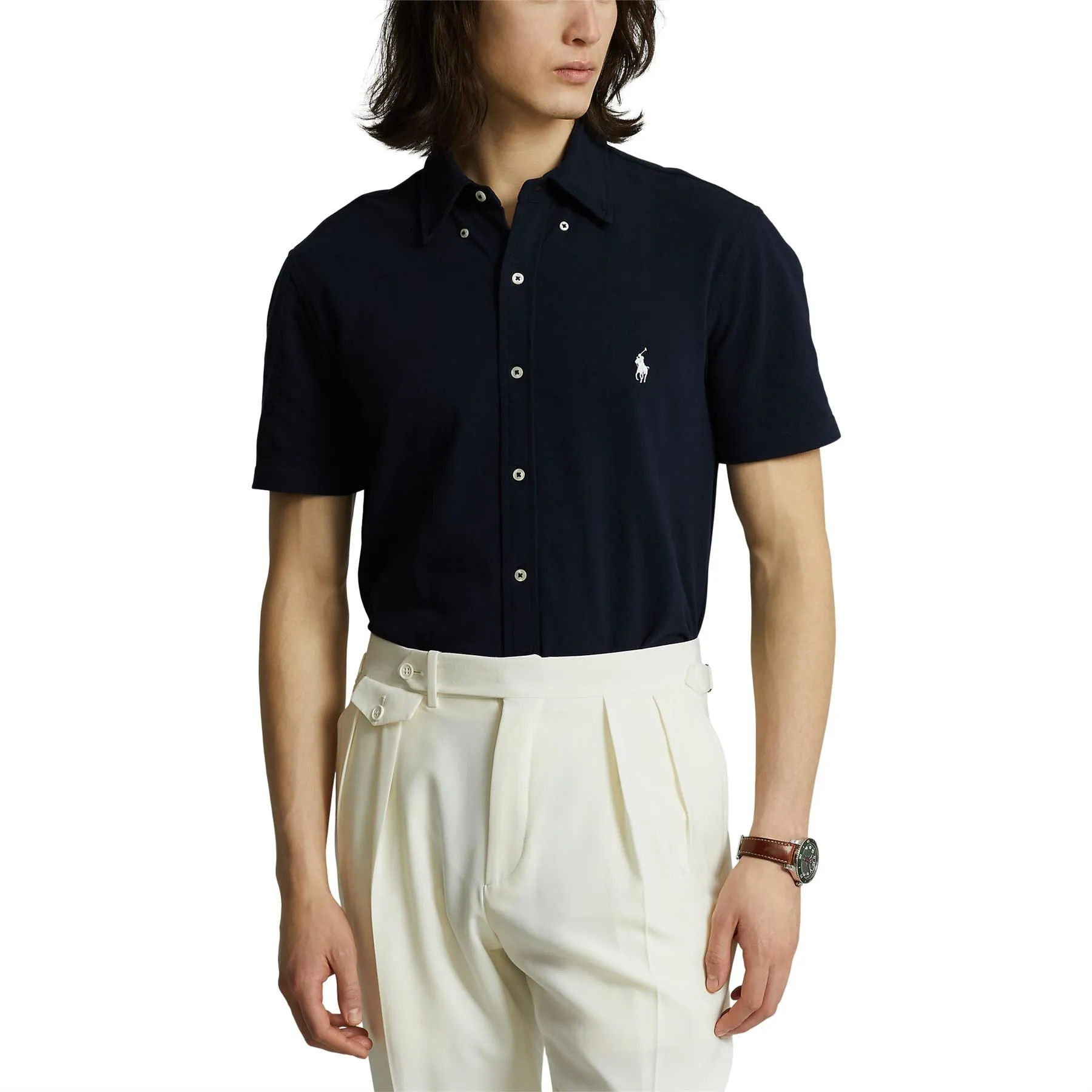 Polo Golf Button Down Cotton Pique Shirt Aviator Navy - SS24